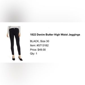 1822 Denim Butter High Waist Jeggings - Black size 30/10